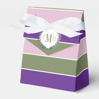 Purple pink and green stripes and initials wedding favour box