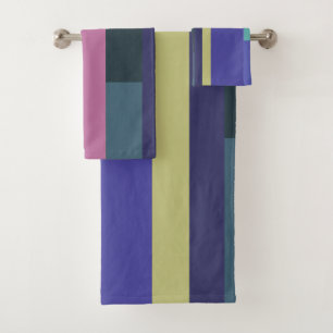 Purple, Pink and grey Abstract Stripes Bath Towel Set
