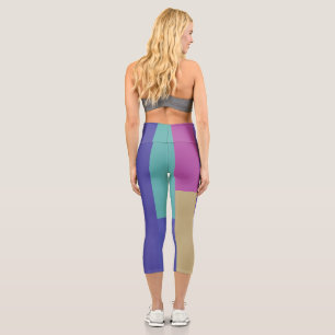 Purple, Pink and grey Abstract Stripes Capri Leggings