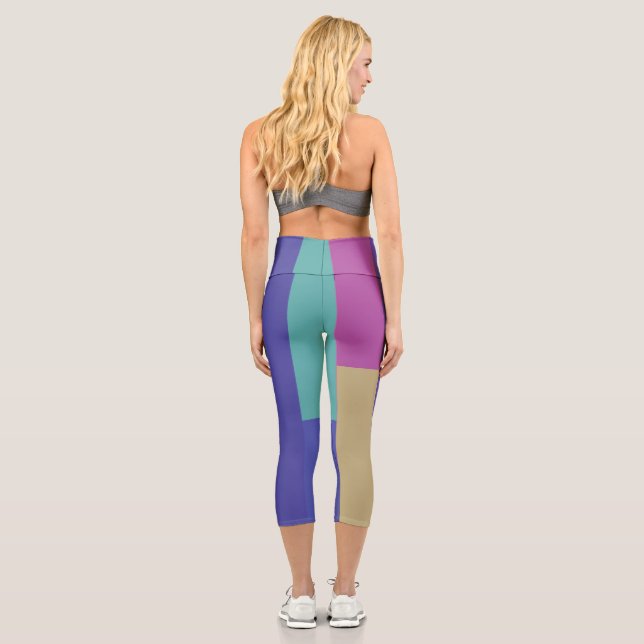 Purple, Pink and grey Abstract Stripes Capri Leggings (Back)