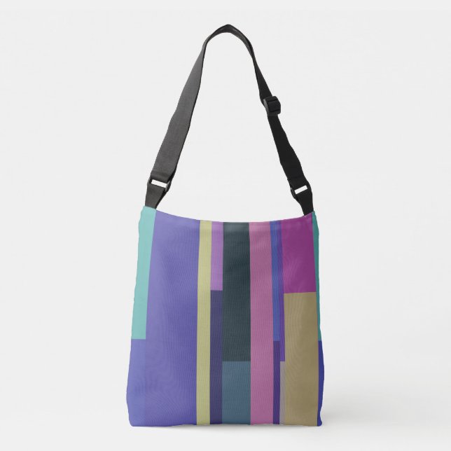 Purple, Pink and grey Abstract Stripes Crossbody Bag (Front)