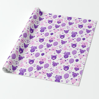 Purple Pink and Lavender Bears and Balloons Gift Wrapping Paper