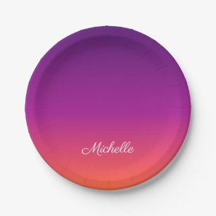 Purple, pink and orange gradient ombre paper plate