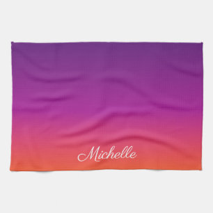 Purple, pink and orange gradient ombre tea towel