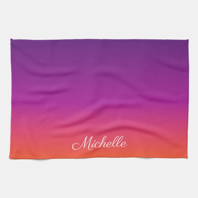 Purple, pink and orange gradient ombre tea towel (Horizontal)