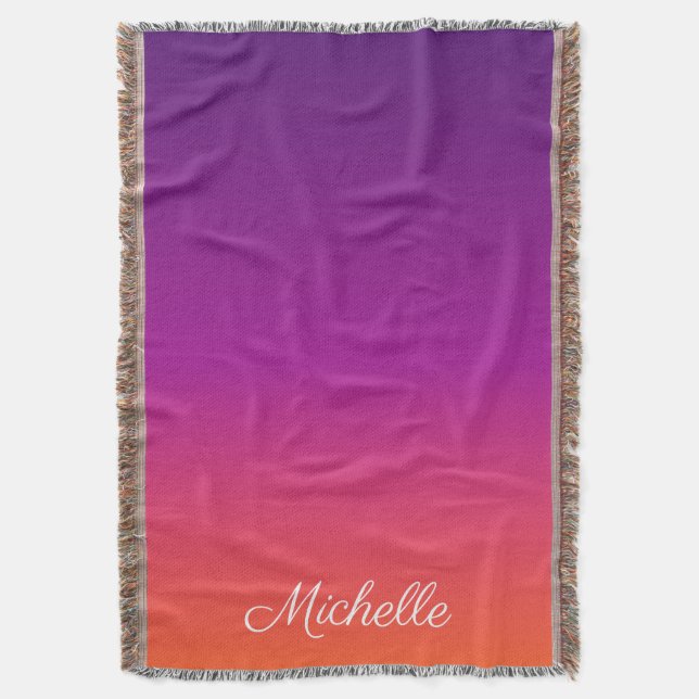 Purple, pink and orange gradient ombre throw blanket (Front Vertical)