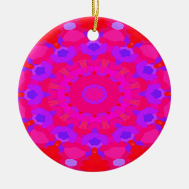 Purple, Pink and Orange Mandala Ceramic Tree Decoration (Front)