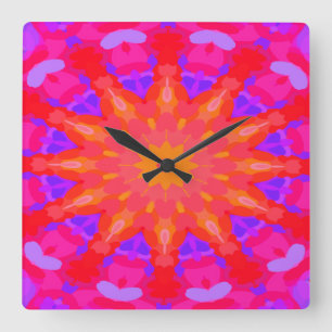 Purple, Pink and Orange Sun Rays Square Wall Clock
