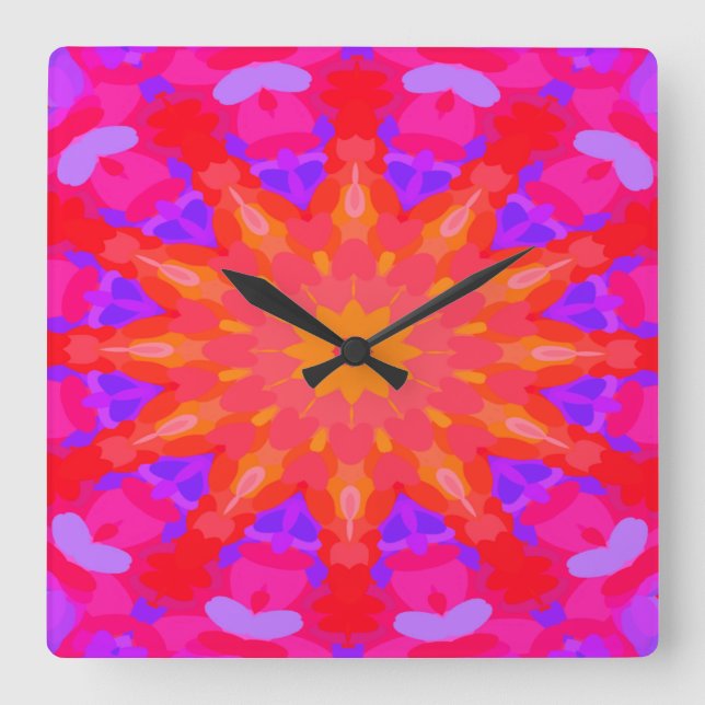 Purple, Pink and Orange Sun Rays Square Wall Clock (Front)