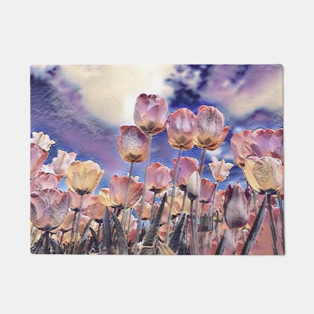 Purple pink and orange tulips doormat (Front)