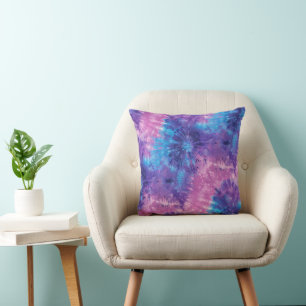 Purple Pink and Teal Tie Dye Burst Cushion