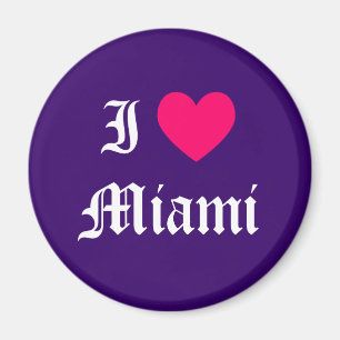 Purple Pink and White I Love Miami Magnet
