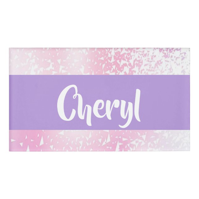Purple, pink and white ombre glitter name tag (Front)