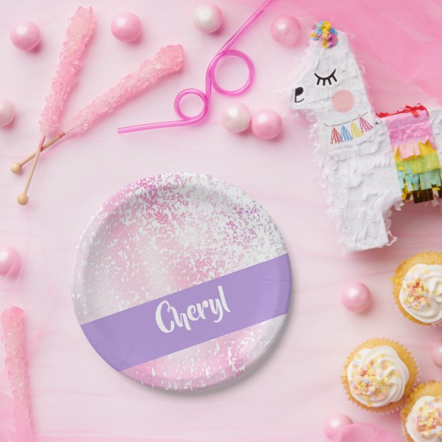 Purple, pink and white ombre glitter paper plate (Party)