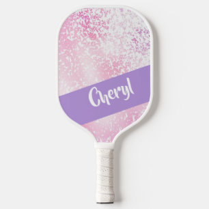 Purple, pink and white ombre glitter pickleball paddle
