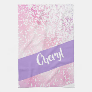 Purple, pink and white ombre glitter tea towel