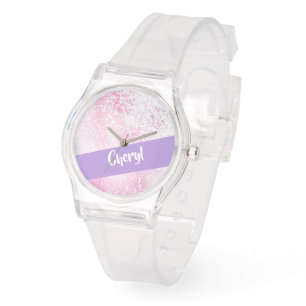 Purple, pink and white ombre glitter watch