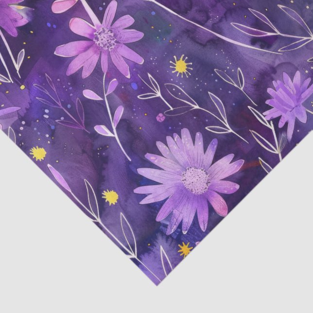 Purple Pink and Yellow Daisy Floral Pattern Tissue Paper (Detail)