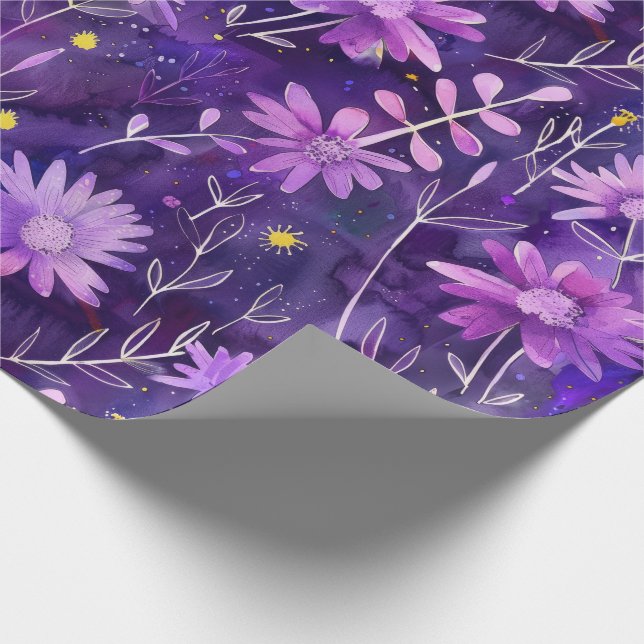 Purple Pink and Yellow Daisy Floral Pattern Wrapping Paper (Corner)