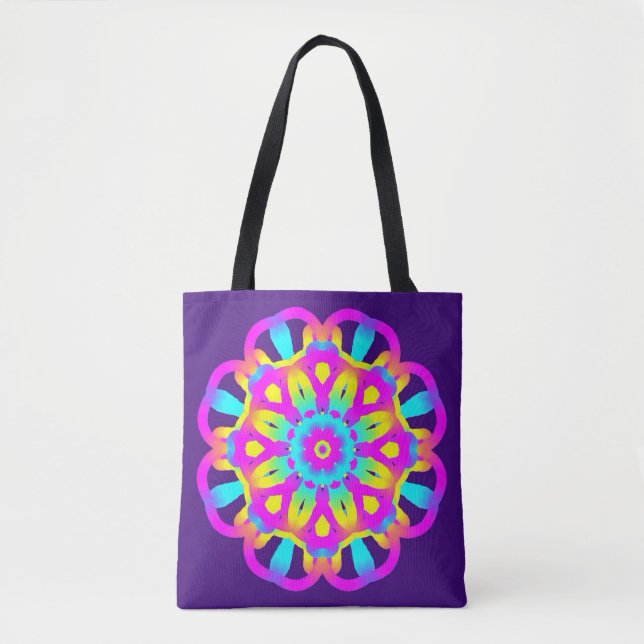 Purple, Pink and Yellow Tie Dye Tote Bag (Front)
