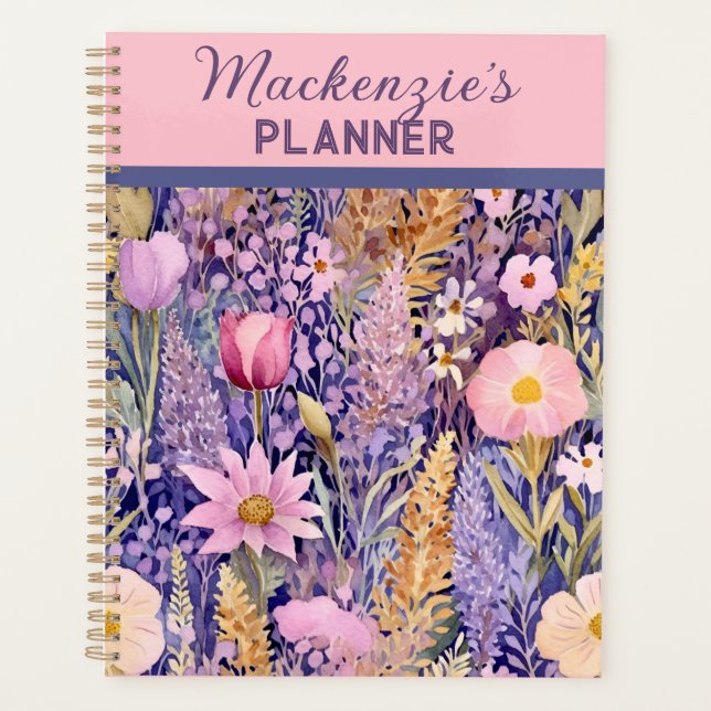 Purple, Pink and Yellow Wildflower Gardens Planner (Front)