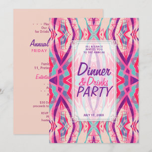 Purple Pink Aqua Boho Chic Dinner Drinks Party Invitation