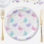 Purple Pink Aqua Butterflies Baby Shower Paper Plate<br><div class="desc">These baby shower plates feature a watercolor butterfly design with purple,  pink and aqua butterflies,  flowers and confetti dots. Matching baby shower products are also available in this collection.</div>