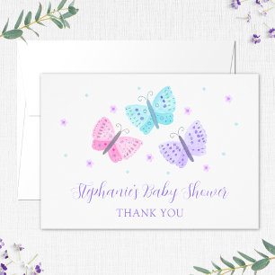 Purple Pink Aqua Butterflies Baby Shower Thank You