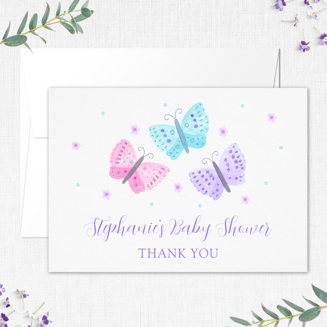 Purple Pink Aqua Butterflies Baby Shower Thank You (Creator Uploaded)