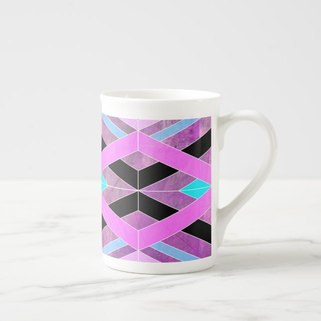 Purple Pink & Aqua Geometric Crossing Stripes Bone China Mug (Right)