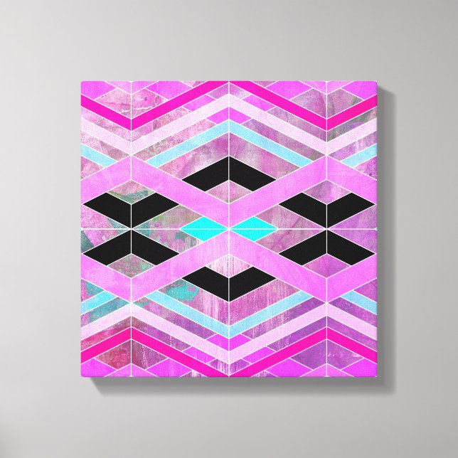 Purple Pink & Aqua Geometric Crossing Stripes Canvas Print (Front)