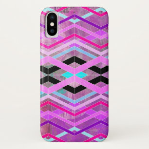 Purple Pink & Aqua Geometric Crossing Stripes iPhone X Case