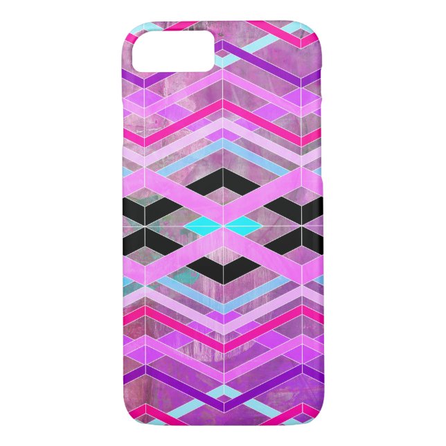 Purple Pink & Aqua Geometric Crossing Stripes Case-Mate iPhone Case (Back)