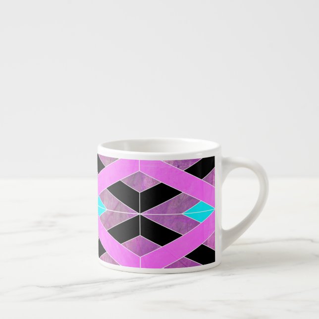Purple Pink & Aqua Geometric Crossing Stripes Espresso Cup (Right)