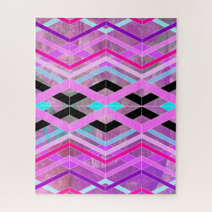 Purple Pink & Aqua Geometric Crossing Stripes Jigsaw Puzzle