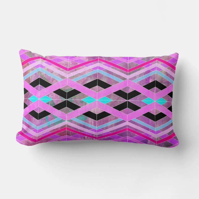 Purple Pink & Aqua Geometric Crossing Stripes Lumbar Cushion (Front)