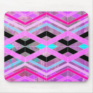 Purple Pink & Aqua Geometric Crossing Stripes Mouse Mat