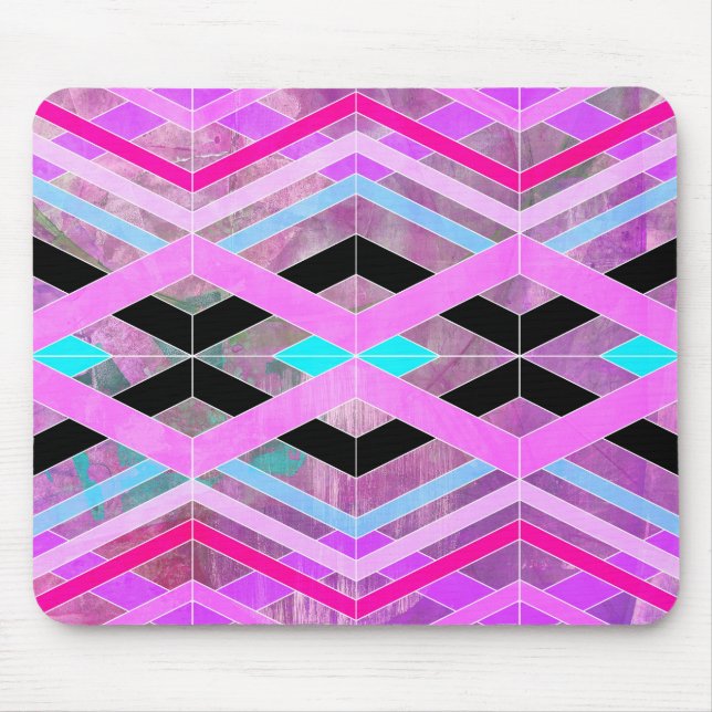 Purple Pink & Aqua Geometric Crossing Stripes Mouse Mat (Front)