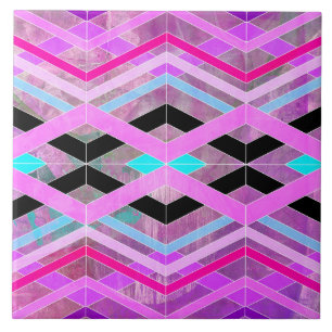 Purple Pink & Aqua Geometric Crossing Stripes Tile