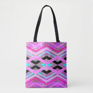 Purple Pink & Aqua Geometric Crossing Stripes Tote Bag