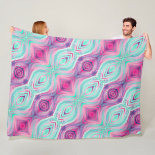 Purple Pink Aqua Pattern Boho Fleece Blanket