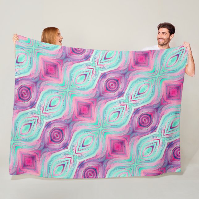 Purple Pink Aqua Pattern Boho Fleece Blanket (In Situ)