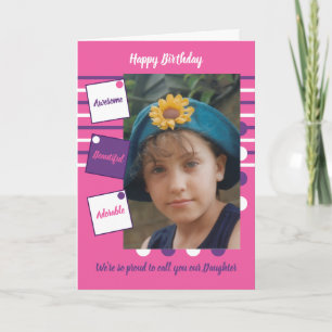 Purple pink awesome daughter photo birthday card