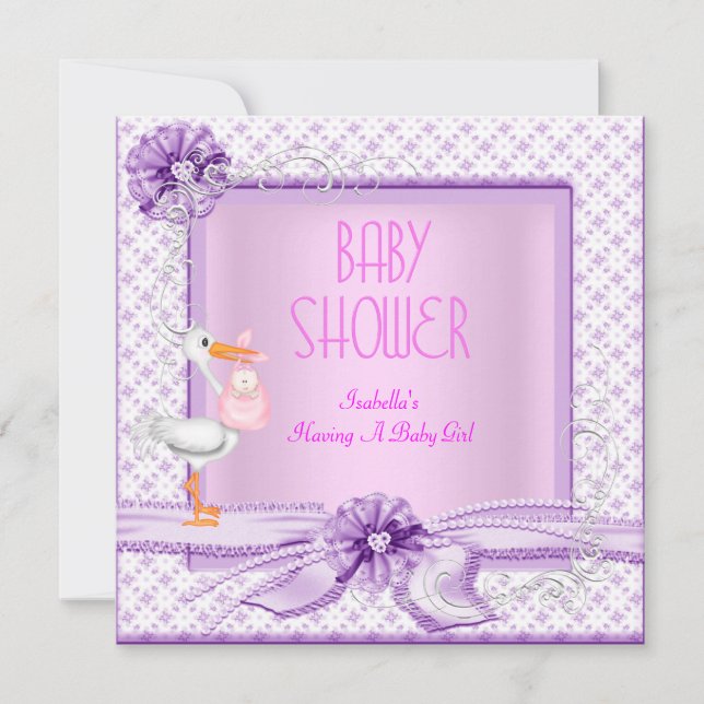 Purple Pink Baby Shower Girl Floral Invitation (Front)