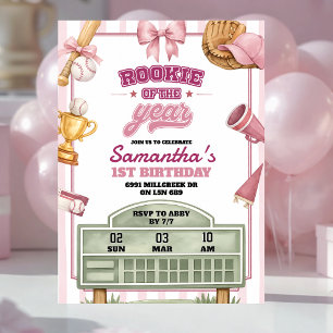 Purple Pink Baseball Theme Rookie of The Year Invitation