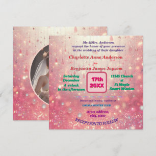 Purple Pink Bead Curtain Faux Glitter floral Invitation