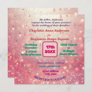 Purple Pink Bead Curtain Faux Glitter floral Invitation
