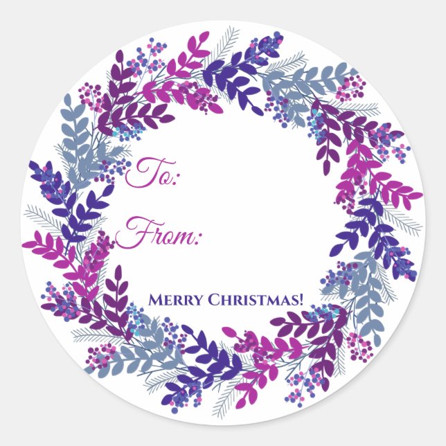 Purple Pink Berry Wreath Christmas Gift Sticker (Front)
