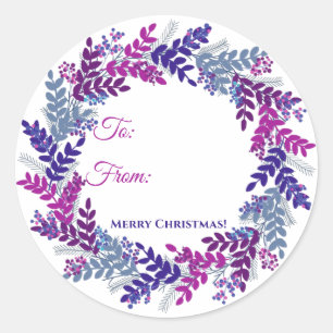 Purple Pink Berry Wreath Christmas Gift Sticker