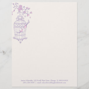 Purple pink bird cage letterhead